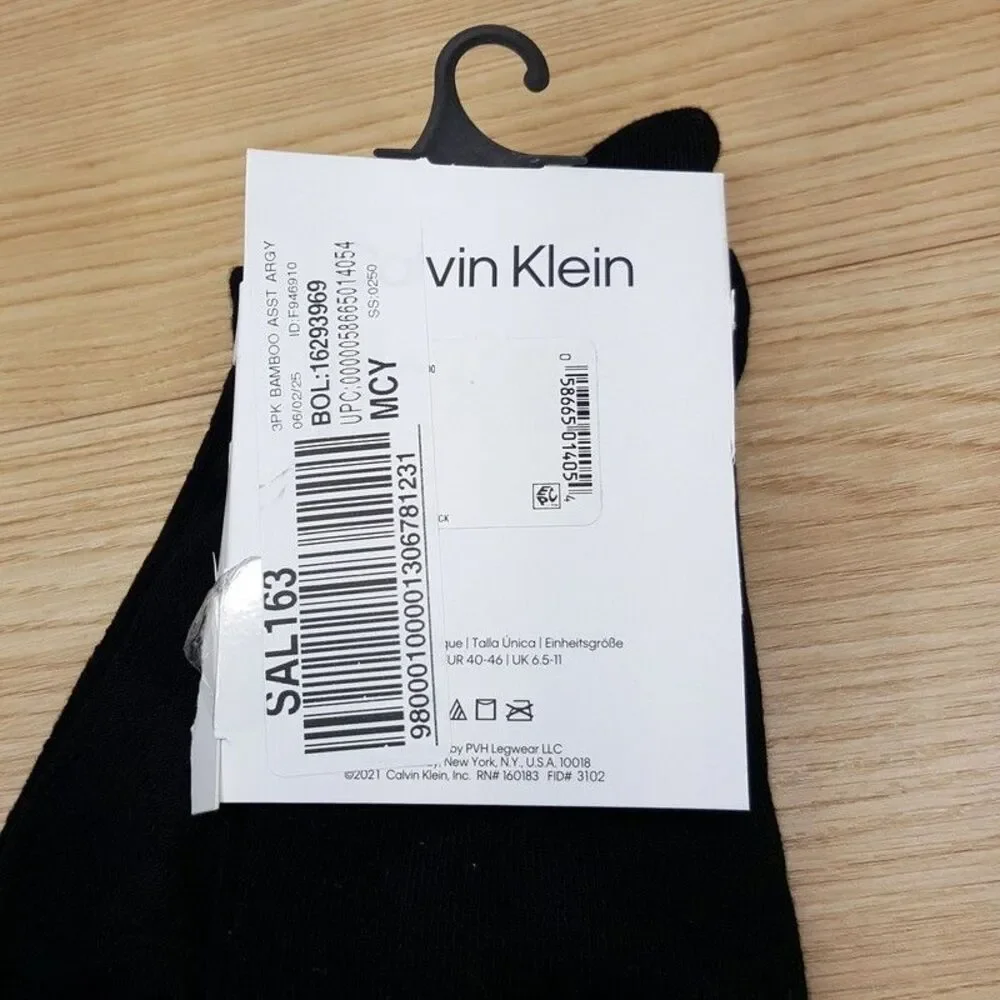 CALVIN KLEIN Mens Dress Socks solid Black Argyle 2-Pack Bamboo Rayon